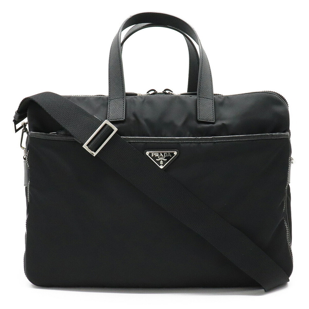 Prada Business Bag Briefcase Tessuto Shoulder Leather NERO Black
